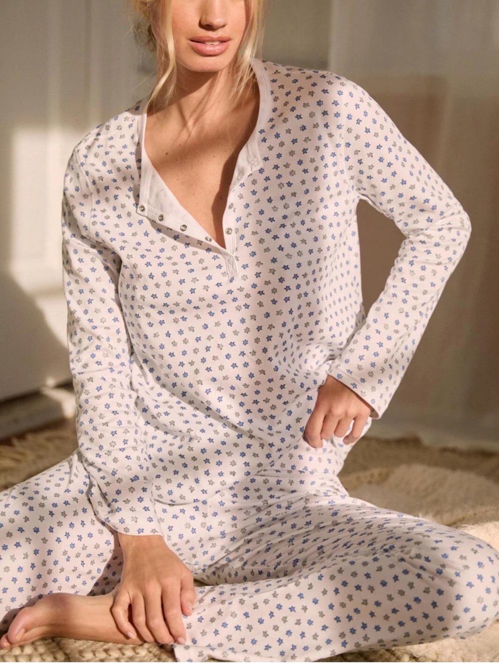 Roller Rabbit Starry Night Pajama Set Anthropologie Henley Size S NEW